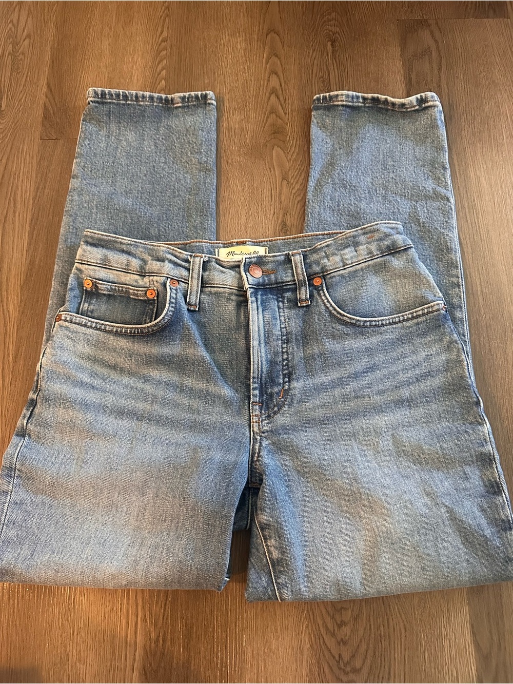 Madewell Midrise Perfect Vintage Straight Leg Jeans in Light Blue Wash